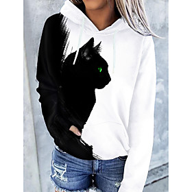 Femme Sweat à capuche Sweat Chat Graphique 3D Poche avant Imprimer du quotidien 3D effet basique Décontractée Pulls Capuche Pulls molletonnés Blanche