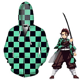 Inspired by Demon Slayer Kamado Tanjirou Cosplay Costume Hoodie Polyester / Cotton Blend Plaid Zipper Printing Hoodie For Women's / Men's
