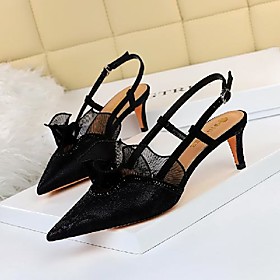 Women's Clogs  Mules Stiletto Heel Pointed Toe Daily PU Synthetics Black