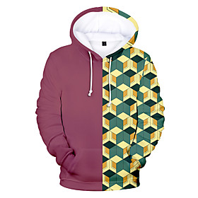 Inspiré par Tueur de démons Tomioka Giyuu Costume de Cosplay Sweat à capuche Mélangé polyester / coton Damier Imprimé Harajuku Art graphique Sweat à capuche Po