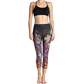 Women's Basic Casual Comfort Daily Gym Leggings Pants Galaxy Animal Calf-Length Patchwork Print Dark Gray