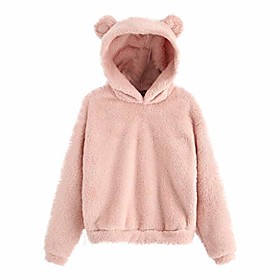 polaire pour femmes ours pelucheux oreille sweats à capuche à capuche à manches longues pull décontracté tops rose