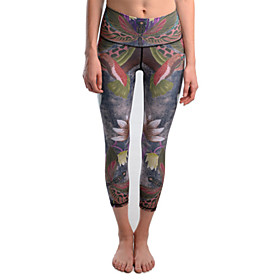 Women's Basic Yoga Comfort Daily Yoga Leggings Pants Tropical Animal Calf-Length Patchwork Print Gray