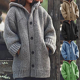 women's winter warm sweater coat plus size button hoodie knitting outwear jackets overcoat