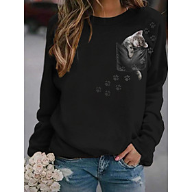 Femme Sweat à capuche Sweat-shirt Chat Graphique 3D Imprimer du quotidien 3D effet basique Décontractée Pulls Capuche Pulls molletonnés Noir Gris Blanche