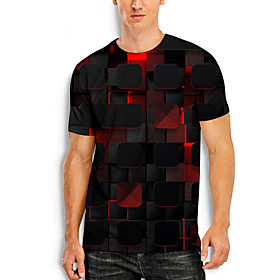 Men's T shirt 3D Print Graphic Optical Illusion 3D Print Short Sleeve Daily Tops Black / Red