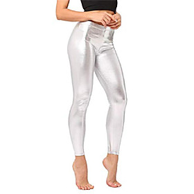 womens sexy liquid wet look shiny metallic stretch leggings pants (silver, one size)