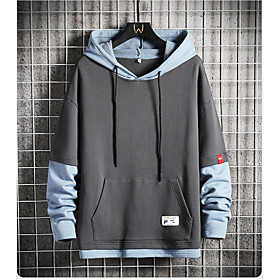 Men's Pullover Hoodie Sweatshirt Color Block Hooded Casual Hoodies Sweatshirts  Long Sleeve Slim Blue Gray Black