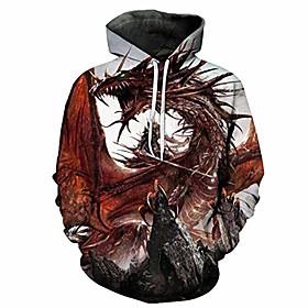 men big fire dragon 3d print pullover hoodies fleece lined winter sweatshirt with pocket 3xl