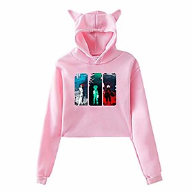 womens hoodie my hero academia cute cat ears cropped hoodie long sleeve short hoody for teenage girls l pink