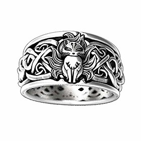 men's ring nine-tailed fox celtic knot ring band finger statement rings retro vintage punk hip hop silver color biker cocktail party jewelry anime fans gift fo