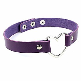 fashion purple love heart pu leather choker necklace for women girls adjustable collar goth chain pendant