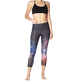 Women's Basic Casual Comfort Daily Gym Leggings Pants Galaxy Calf-Length Patchwork Print Dark Gray