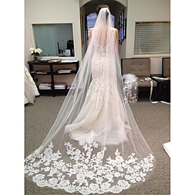 One-tier Lace Wedding Veil Chapel Veils with Trim POLY / 100% Polyester / Drop Veil