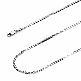 14k white gold solid 2mm flat open wheat chain necklace - 20