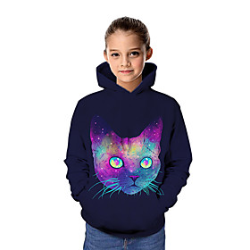 Sweat à capuche et Sweat Fille Enfants Manches Longues Chat 3D effet Chat Graphique 3D Animal Imprimer Arc-en-ciel Enfants Hauts Actif