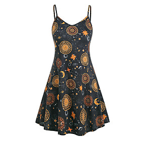 mini dress starry sky printed strappy sun sleeveless vest top for women girls brown-xxxxl