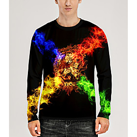 Men's T shirt 3D Print Graphic 3D Animal Print Long Sleeve Daily Tops Rainbow