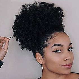 short afro pony tail clip in afro curly ponytail for women high puff curly wig ponytail drawstring natural color