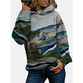 Femme Sweat à capuche Sweat Paysage Patchwork Imprimer du quotidien Autres imprimés basique Pulls Capuche Pulls molletonnés Gris / Doublure Polaire