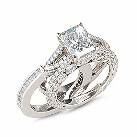 engagement wedding ring set for women 925 silver 5.2 carat radiant cut cubic zirconia promise anniversary rings with side stones…