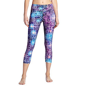 Women's Basic Yoga Comfort Daily Gym Leggings Pants Geometric Calf-Length Patchwork Print Purple
