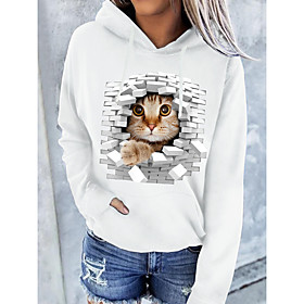 Femme Sweat à capuche Sweat Chat Graphique 3D Poche avant du quotidien basique Décontractée Pulls Capuche Pulls molletonnés Blanche