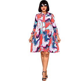 Women's Plus Size Dress Swing Dress Knee Length Dress Long Sleeve Print Patchwork Print Work Spring  Summer