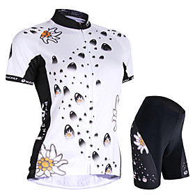 Nuckily Women's Short Sleeve Cycling Jersey with Shorts White Black Dot Tropical Flowers Bike Breathable Quick Dry Sports Dot Mountain Bike MTB Road Bike Cycli