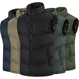 Men's Sleeveless Running Vest Gilet Sports Puffer Jacket Full Zip Zipper Pocket Outerwear Coat Top Athletic Athleisure Winter Thermal Warm Waterproof Windproof