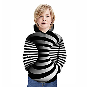 Sweat à capuche et Sweat Garçon Enfants Manches Longues Mosaïque Géométrique 3D Imprimé Noir Enfants Hauts Actif Chic de Rue Nouvel an