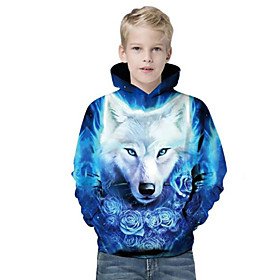 Kids Boys' Hoodie  Sweatshirt Long Sleeve Lion Color Block 3D Animal Blue Children Tops Active Punk  Gothic Children's Day