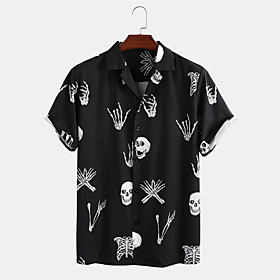 Men's Shirt Other Prints Skull Button-Down Print Short Sleeve Daily Tops Casual Black