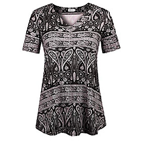 Women's Plus Size Clothing for Women Short Sleeve Vintage Floral Flared Hem Tunic Tops 4X Black