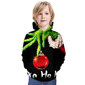 Kids Boys' Hoodie  Sweatshirt Long Sleeve Santa Claus Graphic 3D Christmas Print Black Children Tops Active Christmas