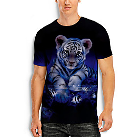 Men's T shirt 3D Print 3D Tiger Animal 3D Print Short Sleeve Daily Tops Casual Blue