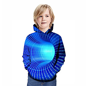 Sweat à capuche et Sweat Garçon Enfants Manches Longues 3D effet Mosaïque Géométrique 3D Imprimer Arc-en-ciel Enfants Hauts Actif Vêtement de rue Nouvel an