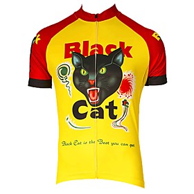 Men's Short Sleeve Cycling Jersey Yellow Cat Bike Top Mountain Bike MTB Road Bike Cycling Breathable Sports Clothing Apparel / Stretchy / Athletic