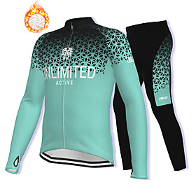 21Grams Men's Long Sleeve Cycling Jacket with Pants Winter Fleece Spandex Blue Pink Green Bike Fleece Lining Warm Sports Graphic Mountain Bike MTB Road Bike Cy