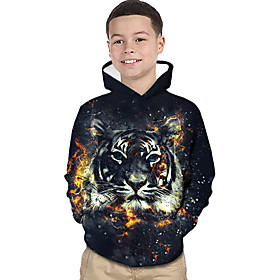 Sweat à capuche et Sweat Garçon Enfants Bébé Manches Longues Tigre 3D effet Imprimer 3D Animal Imprimer Noir Enfants Hauts Actif basique