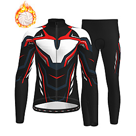 21Grams Men's Long Sleeve Cycling Jersey with Tights Winter Fleece Polyester BlackWhite Bike Clothing Suit Thermal Warm Fleece Lining 3D Pad Warm Quick Dry Spo
