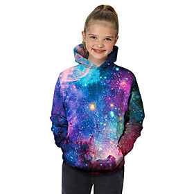 Sweat à capuche Fille Enfants Bébé Manches Longues 3D effet Galaxie Bloc de couleur Géométrique Violet Enfants Hauts L'autume L'hiver Actif basique du quotidie