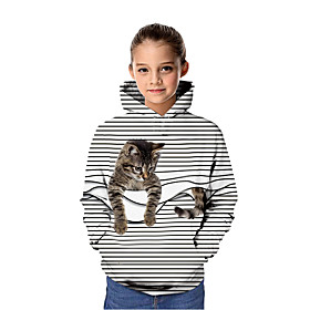 Sweat à capuche et Sweat Fille Enfants Manches Longues Chat Graphique 3D Animal Imprimé Violet Enfants Hauts Actif