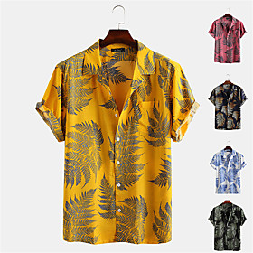 Men's Shirt 3D Print Plants Button-Down Print Short Sleeve Daily Tops Casual Hawaiian Yellow Blushing Pink Green / Summer