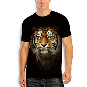 Men's Tee T shirt 3D Print 3D Tiger Animal 3D Print Short Sleeve Daily Tops Casual Round Neck Black / Summer