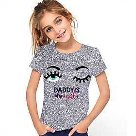 Kids Girls' T shirt Tee Short Sleeve Graphic 3D Letter Print Gray Children Tops Active