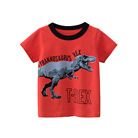 Kids Boys' T shirt Tee Short Sleeve Dinosaur Black  Red Animal Print White Red Yellow Children Tops Summer Streetwear Cool