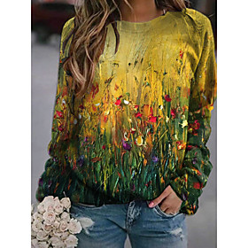 Femme Sweat à capuche Sweat-shirt Floral Graphique 3D Imprimer du quotidien 3D effet basique Décontractée Pulls Capuche Pulls molletonnés Jaune