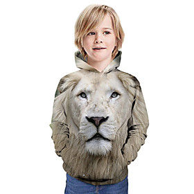 Kids Boys' Hoodie  Sweatshirt Long Sleeve Lion Graphic 3D Animal Print Khaki Children Tops Active