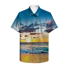 Men's Shirt Other Prints Plants Scenery Button-Down Print Short Sleeve Casual Tops Casual Hawaiian Blue